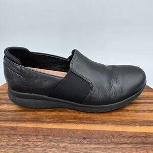 Clarks Unstructured Shoes Women's 9 M Black Leather Slip On Comfort Loafers